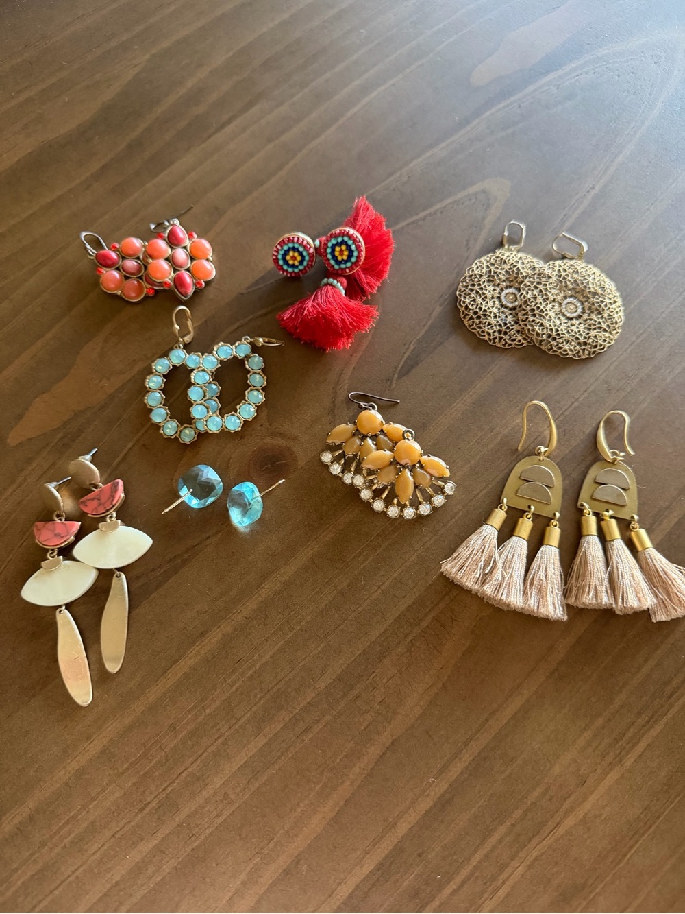 Assorted Women’s Fashion Earring Set — Coral, Red, Turquoise, Gold, Beige